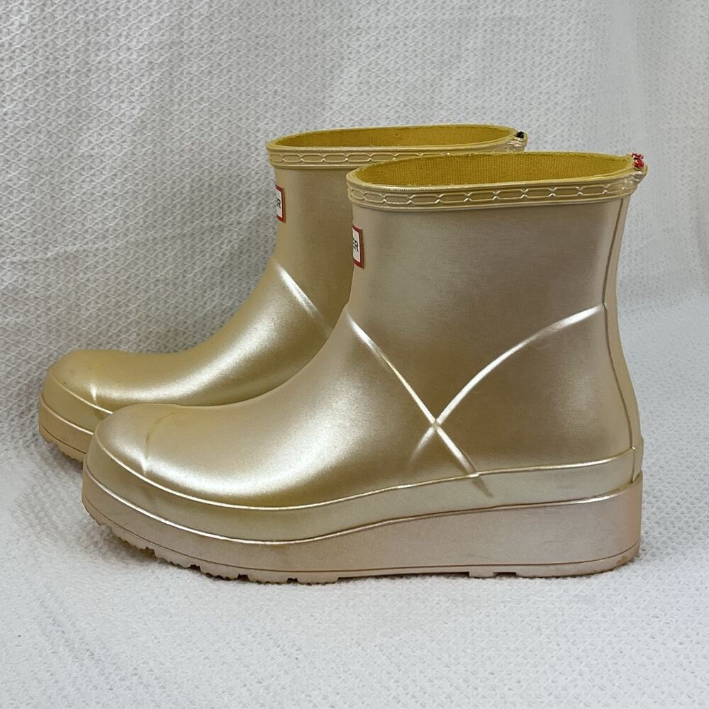 Hunter Original Play Short Nebula Rain Boots Women’s US 8 UK 6 Gold Metallic - Picture 2 of 10